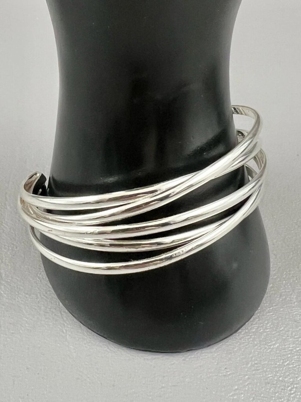 Silver Tone Multi Strand Cuff Bracelet Open Wrap Bangle Layered Wire Modern 7.75